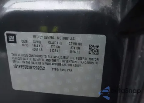 2016 Chevrolet Cruze Limited 1Lt Auto from USA, damaged, VIN 1G1PE5SB2G7202652